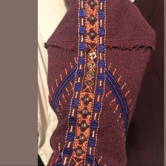 New FREE PEOPLE High Low Thin Sweater Knit Dress Red Blue Orange Embroidered - Picture 12 of 13